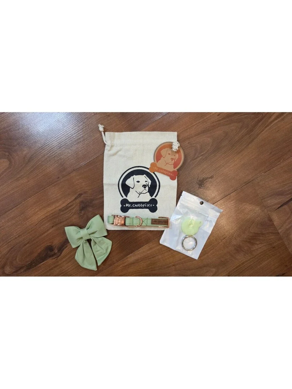 NWT MR. CHUBBYFACE Dog Collar with Detachable Bow Tie Set–Sage Light Green, #179
